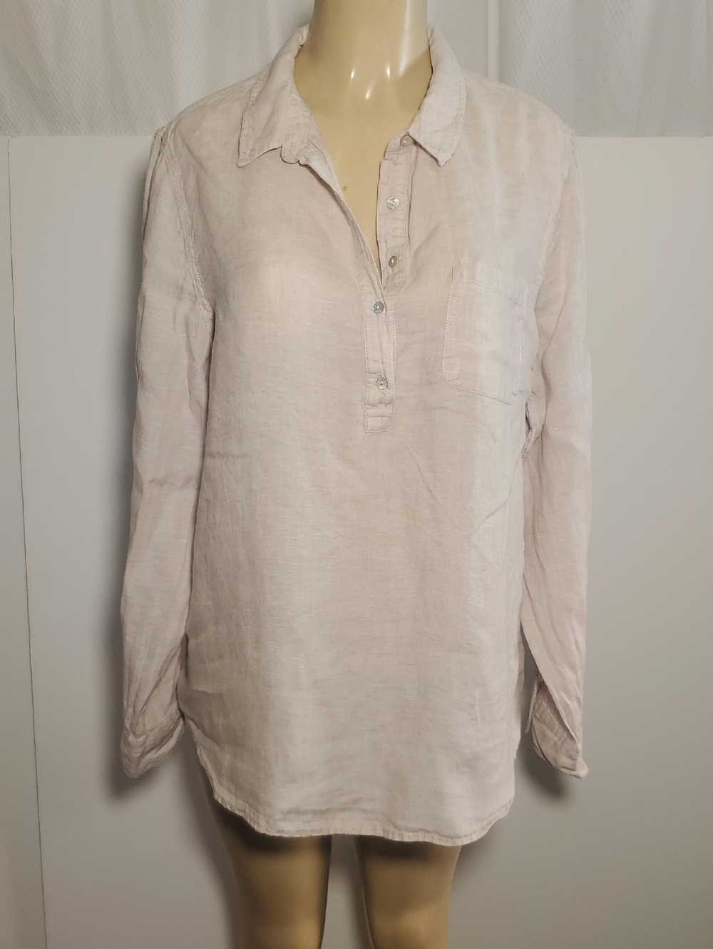 Jones New York Shirt Women Light Beige 100% Linen Long Sleeve Tunic Size XL